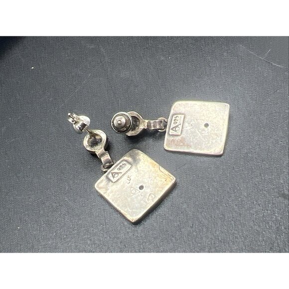 Vintage Sterling Silver Garnet Earrings Stud Square Dangle Geometric 1" Long - Picture 13 of 13